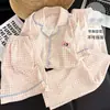 Pijama Estilo Coreano Ins Cuadros Azules para Estudiantes Tallas Grandes para Mujer, Estilo Primavera y Verano, Se Puede Usar Afuera, Conjunto Casual de Tres Piezas para Casa