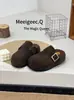 Zapatos de Piel Sintética para Mujer, Medias Pantuflas con Punta para Usar Afuera, Nuevos Versátiles para Otoño e Invierno 2025, Chanclas Birkenstock Slip-On