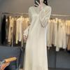 100% Lana Pura 2026 Otoño e Invierno Estilo Nuevo Suéter Vestido de Punto para Mujer Holgado de Cuello Alto Parcial Color Sólido Hasta la Rodilla
