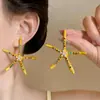 Aretes de Estrella de Mar con Pedrería Azul Estilo Vacaciones Sesión de Fotos en la Costa, Aretes Únicos de Personalidad Fresca Exquisitos de Nicho