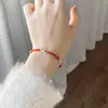 Pulseira de Prata S925 Nalan com Design Moderno para o Dia a Dia, Exquisita e Elegante, Pulseira de Ágata Vermelha com Laço S8514