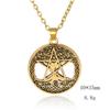 Venta caliente de comercio exterior, collar de aleación de cuerda de cera con colgante de estrella de cinco puntas hueca redonda simple para niños de marca antigua de aleación de plata