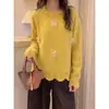 Suéter con estilo francés suave, bordado pesado, lazo, para mujer, invierno, holgado, estilo perezoso, prenda interior, suéter de punto, top de suéter