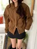 Jaqueta de camurça estilo chic coreano para outono com mangas compridas + Saia evasê, um conjunto fashion