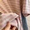 ¡Manga corta a rayas de color rosa suave para mujer! Camiseta de algodón informal de cuello redondo, holgada y adelgazante, versátil, estilo coreano de verano