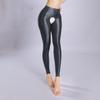 Nuevo Estilo Culturismo Glúteos de Melocotón Sexy Alta Elasticidad Brillo Aceitoso Sedoso Talla Grande Abertura en la Entrepierna Pantalones de Nueve Puntos Pantalones Transparentes Finos