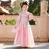 Conjunto Hanfu Estilo Nacional para Meninas Top Bordado Pingente de Franja Saia de Gaze Traje Antigo Roupa de Festival Sessão de Fotos Outono Inverno Roupas Infantis