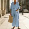 Conjunto de Tres Piezas Suelto Recto de Verano Nuevo Estilo Transfronterizo para Mujer, Traje Casual de Color Sólido Estilo Europeo y Americano