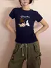 2025 Nuevo Estilo de Verano Diseño de Estampado de Cachorro Lindo de Dibujos Animados Camiseta de Manga Corta para Mujer Casual Versátil Top Camiseta