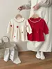 Nuevo Vestido para Bebé Niña con Bordado de Fresas, Cuello de Muñeca, Vestido de Punto, Dulce y Lindo Vestido de Princesa de Manga Larga para Otoño e Invierno