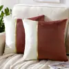 Funda de almohada caliente transfronteriza con costuras de cuero PU dorado y terciopelo bicolor para cojín de cintura, funda para cojín de sofá de siesta al por mayor