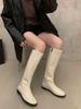 Botas Slim Marrón Francés Maillard Zapatos de Mujer 2025 Nuevo Otoño Botas Estilo Coreano Media Caña Botas de Caballero