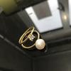 Joias da Moda de Qingdao Moda Europeia e Americana Ins Mesmo Estilo Anel Simples de Pérola e Diamante Anel Feminino Aberto Ajustável