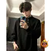 Sudadera Blanca Estilo Americano con Cuello Henley para Hombre, Otoño e Invierno, Forro Polar, Engrosada, Manga Larga, Hombro Normal, Capa Base Resistente