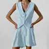 Traje Chaleco de Algodón y Lino con Sentido del Diseño Europeo y Americano 2025 Traje Chaleco para Mujer de Verano Casual sin Mangas Shorts Conjunto de Dos Piezas