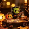 Placa acrílica de Halloween com motivos de abóbora e fantasma, pequena peça decorativa, suporte de mesa com luz sensor, decoração de atmosfera festiva