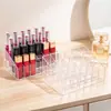 Estante Trapezoidal Transparente de Escritorio con 24 Compartimentos para Cosméticos Caja de Almacenamiento para Labiales Estante de Exhibición para el Hogar Estante de Almacenamiento para Cosméticos Organización