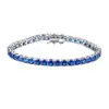 Pulsera Tenis de Espinela Azul de 5 mm, Chapado en Cobre con Oro de 18 Quilates, Lujo Ligero Full Diamond Diseño de Moda Estilo Europeo y Americano, Joyería de Alta Gama