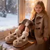 Pantufas de Algodão de Inverno para Crianças com Design de Veado Fofo para Meninos e Meninas Quentes com Forro de Pelúcia Casa Sapato de Algodão Fechado para Bebês e Pais