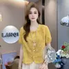 Nova camisa feminina estilo chinês com botão de sapo, gola redonda, bordada, manga curta, verão 2026, nova, estilosa, versátil, modeladora, linda, top pequeno