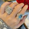 Anillo de Zafiro de Alta Gama de Lujo Accesible de Tesoro Colorido Super Brillante Anillo Abierto para Mujer Estilo Moderno Cool Versátil Anillo para Dedo Índice