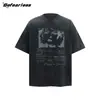 Camiseta de Manga Corta con Estampado de Retrato Vintage Lavado Retro Americana Marca de Moda Unisex Holgada Casual Top Vintage Verano