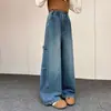 Pantalones Vaqueros para Niñas Ropa Exterior Infantil 2026 Nuevo Estilo Primavera/Otoño Niños Medianos a Grandes Parche Lateral Bordado Vaqueros de Pierna Curva Transfronterizo