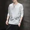 Camiseta de manga larga transfronteriza para hombre, nuevo estilo primavera y otoño 2023, camiseta de cuello redondo de moda estilo coreano para hombre, camiseta básica para hombre