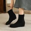 2026 Nuevas Botas de Tobillo de Terciopelo con Punta Redonda para Aumentar la Altura 4cm para Mujer Botas de Tobillo de Terciopelo Plus Botas Adelgazantes Botas Elásticas Versátiles de Temperamento