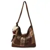 Bolsos para Mujer Nuevo Otoño e Invierno Cuadros Bolsos de Moda Bolsos de Lana Empalme Retro Bolsos Tote Estilo Ins Bolsos de Hombro Único Cruzados