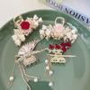 Nuevo Clip Metálico de Alta Gama Chinoiserie de Rosa Elegante Borla de Perlas Clip para Cabello Grande Parte Trasera de la Cabeza Clip de Tiburón