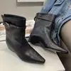 Botas vaqueras occidentales de estilo coreano para mujer 2026, con tacón oculto, punta fina, correa con hebilla, botines cortos suaves fruncidos