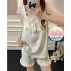 Pijama de Algodão Nuvem para Mulheres no Verão com Bojos, Alças Finas sem Manga, Shorts, Doce Desenho Animado Ins Menina Conjunto de Roupa de Casa