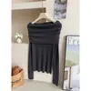 Top de punto vintage estilo francés de hombros descubiertos y manga larga para mujer, otoño e invierno, suave, estiliza, elegante, versátil, top básico