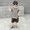 Conjunto de Ropa de Verano para Niños, Elegante Conjunto de Dos Piezas con Chaleco Rayado, Camiseta sin Mangas Delgada para Niños Pequeños, Niños a la Moda