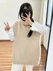 Chaleco Suéter Sin Mangas de Cuello Alto Estilo Coreano para Mujer 2025 Otoño e Invierno Nuevo Estilo Holgado Estilo Perezoso Chaleco de Punto para Superponer de Moda