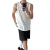 2026 Verano Nuevo Estilo Perezoso Casual Holgado Canalé Sin Mangas Camiseta Sin Mangas Chaleco Color Sólido Hombre Tendencia
