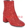 Botines de Tobillo con Tacón Grueso Brillantes Medianos para Mujer Cremallera para Fiesta Baile de Graduación Botines Cortos