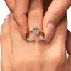Conjunto de Duas Peças para Usar Empilhado! Anel Aberto Único com Design de Gota Dupla Cravejado com Diamantes para Mulheres, Anel de Dedo Indicador Brilhante Oval em Formato de Pomba