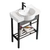 Lavabo de pie para balcón sin taladro, Lavabo cerámico de baño integrado con soporte de acero inoxidable engrosado