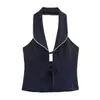 Amazon transfronterizo europeo y americano para mujer, primavera nueva, top tipo chaleco con costuras de lazo en el cuello