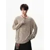 Camiseta de manga larga con cuello texturizado Henry para hombre, otoño, simple, relajada, estilo americano, moderna, holgada, casual, básica, algodón