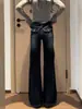 Jeans azul escuro de perna reta ligeiramente flare para mulheres, novo estilo outono, plus size, para mulheres cheias, cintura baixa, modelador, calça flare