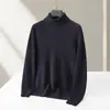 Suéter de lã masculino para outono e inverno, suéter gola alta de cashmere, suéter interno de tricô de lã com gola dupla masculina