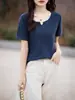 Camiseta de Manga Corta para Mujer Talla Grande Cuello en V Algodón Puro Verano 2026 Nuevo Diseño Algodón Delgado Top al por Mayor Color Sólido