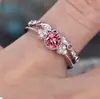 Anillo de Explosiones de Deseos Moda Versátil Circonita Anillo para Mujer Dos Piezas Microincrustado Anillo de Piedra Preciosa Rosa Joyería