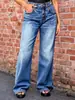 Hme Jeans de Mujer Europeos y Americanos Transfronterizos Marca de Moda High Street Casual Versátil Pierna Ancha Rectos Pantalones de Mujer Temu