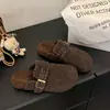 Sandalias de lana tipo slip-on con suela gruesa para mujer, nueva colección otoño/invierno 2026, estilo slip-on, adecuadas para usar al aire libre, suela gruesa, gris, fieltro, estilo Birkenstock