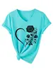 Amazon Wish loja independente moda casual elegante feminina coração rosa gola V manga curta camiseta comércio exterior transfronteiriço