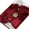 Vermelho Vinho Estilo Francês Veludo Leve Luxo Cartão de Convite Cartão de Convite de Casamento Selo de Cera de Fogo Convite de Casamento